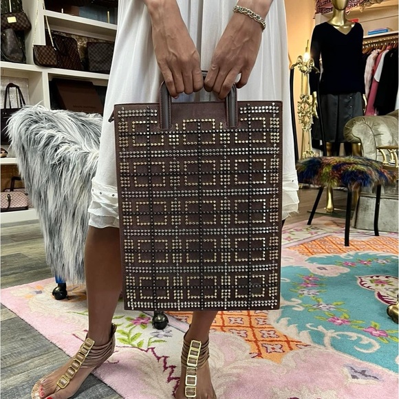 Christian Louboutin - Authentic Monogram Tritac Portfolio Spiked Leather Large - Picture 5 of 16